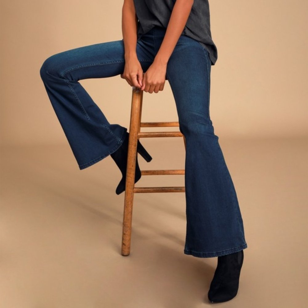 Free People Dark Wash Penny Pull-On Flare Jeans